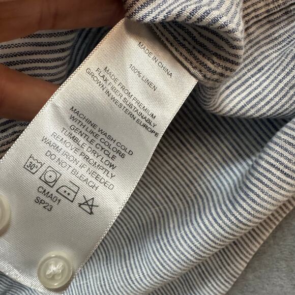 Quince Button-Up Shirt Women's Size Small Blue/White Striped Long Sleeves Linen - Picture 11 of 12